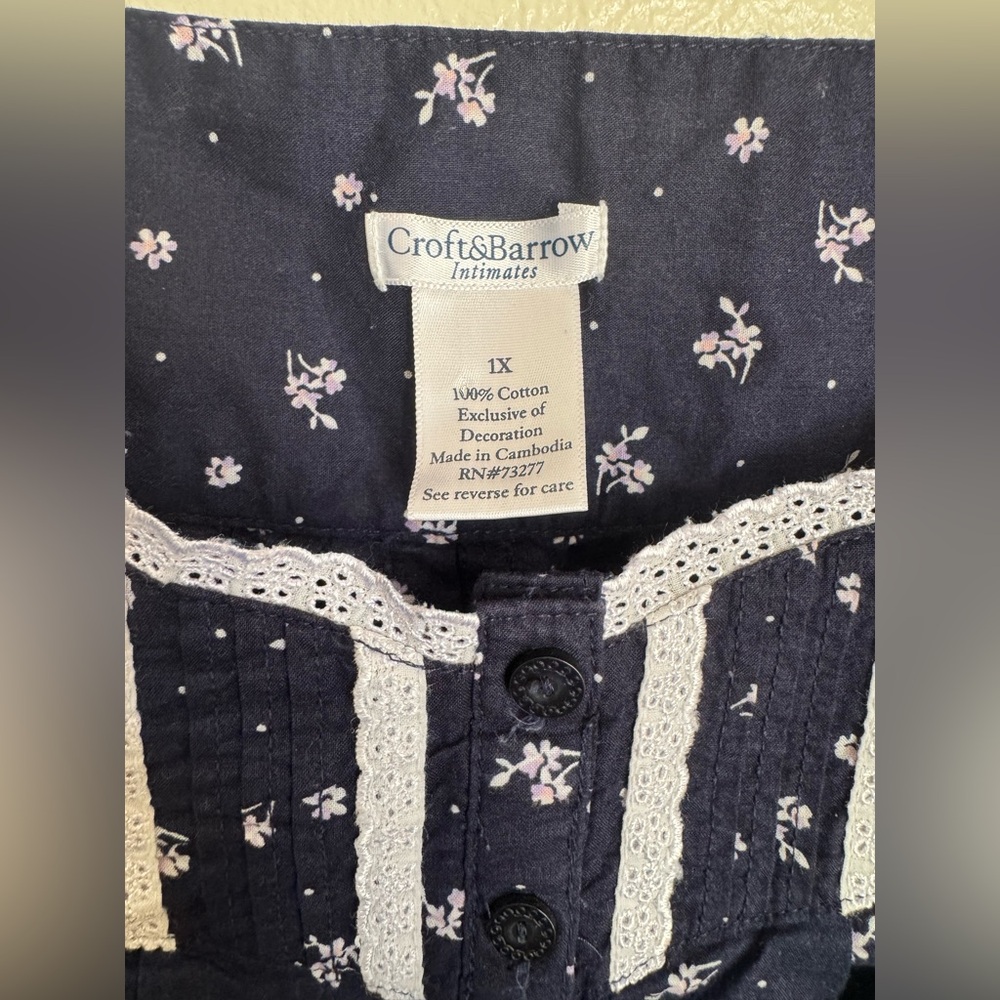 Croft & Barrow Navy Floral Sleeveless Dress 1X – Cottagecore Lace Trim Sundress - Picture 6 of 9